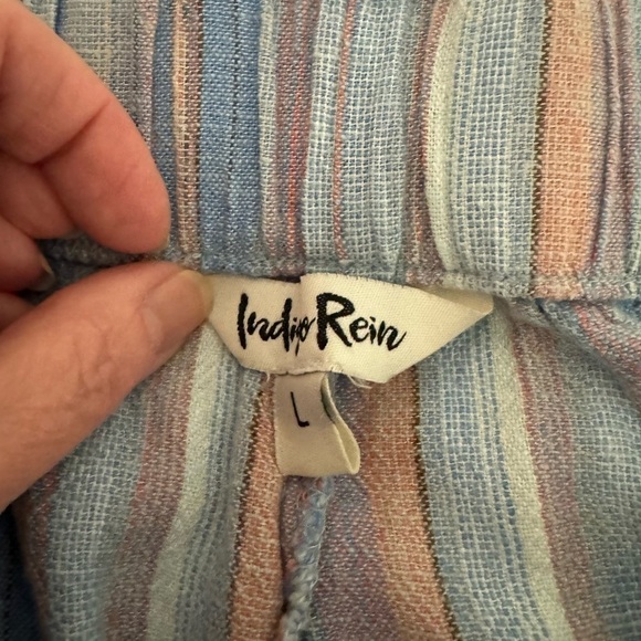 Indigo Rein striped flowing ankle length wide leg pants w/slit Size L - Picture 5 of 10